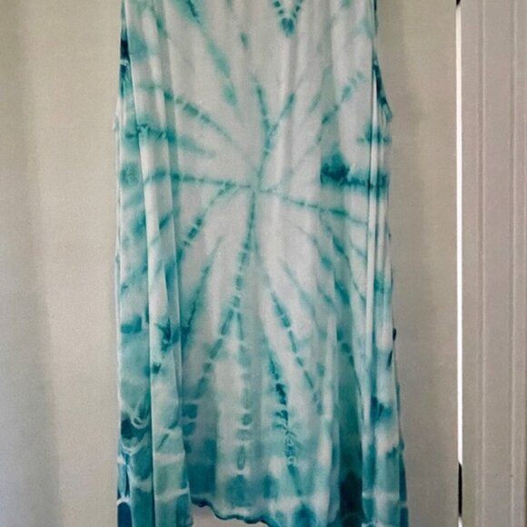 Casual Dunes beach/pool dress/cover, Aqua Blue tie-dye, Size LG - Picture 2 of 5